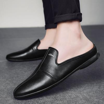 Mules Half Shoes For Men Leather Backless Casual Shoes 2025 Summer Designer Loafers Slippers Fashion Open-back Slides Sandals