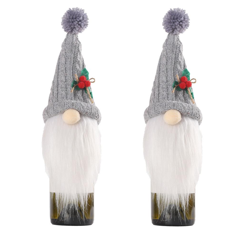 

2 шт. Рождественский подарок с изображением мультфильма, чехол для бутылки вина, вязаный чехол для бутылки шампанского, новогодний подарок серый