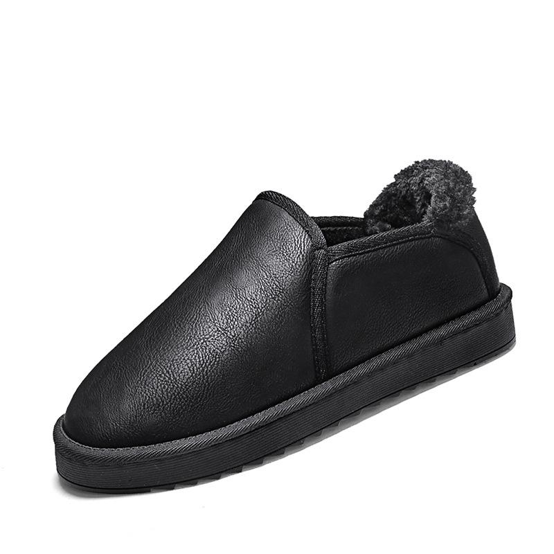 

Low-top snow boots men s winter velvet thickened indoor and outdoor leather warm bread shoes non-slip cotton shoes 38 чорний