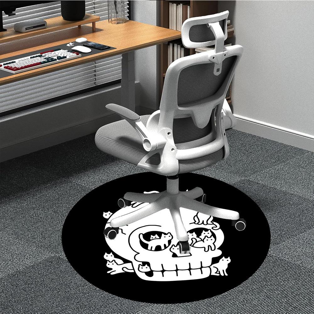 1pc Skull Cats Office Round Area Rug,  Mat Suitable For Office, Under Office Chairs Bedroom Living Room Home Decor, Room Deco