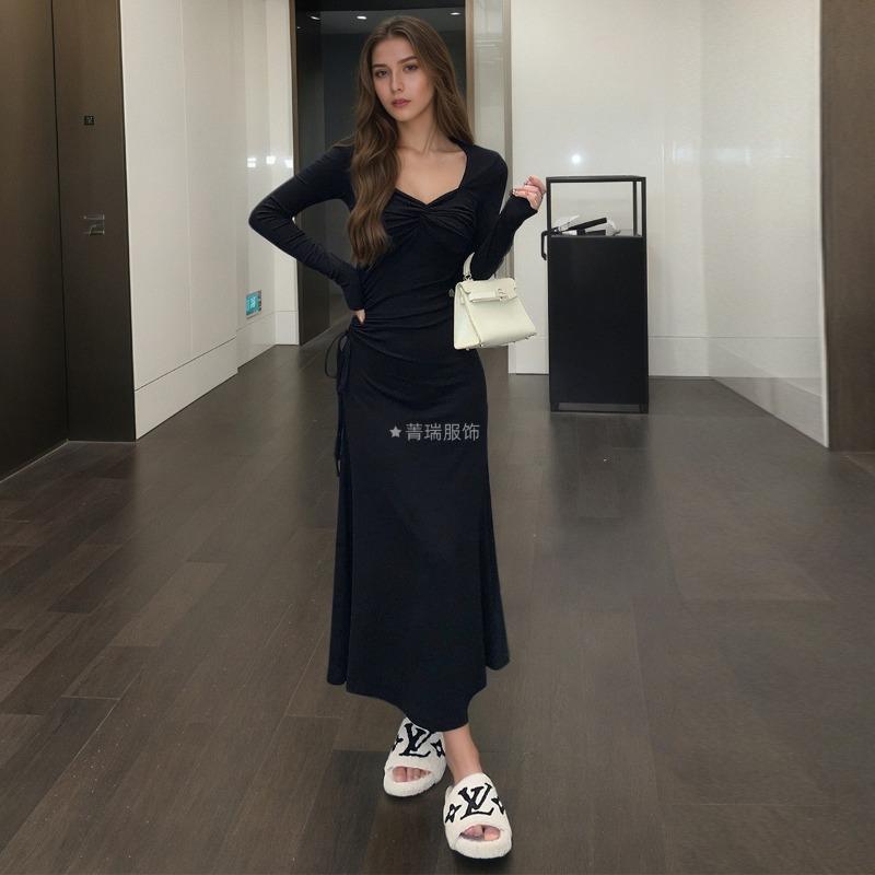 Women's French Pure Want To Wind Square Collar Spring Waist Slimming Dress