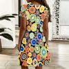 Oversized Women V Neck Short Sleeve Dress Ethnic Flower Printed Flowy Dress For Village Tour And Daily Commute
