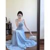 Women's Elegant Light Blue Maxi Spaghetti Strap A-Line Evening Party Dress