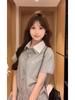 Korean Style A-Line Stripe Shirt Dress - Women's Summer Petite Waist Bud Skirt