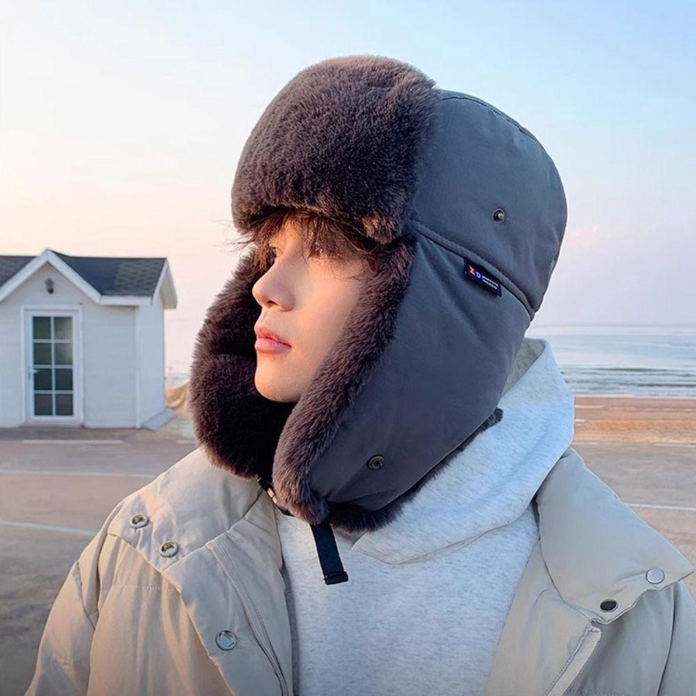 Outdoor Winter Men's Lei Feng Cap Waterproof Fleece Lined Pilot Ski Hat Warm Thickened Ear Protection Hat Hunter Hat