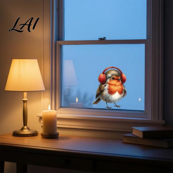 Removable Holiday Glass Stickers Christmas Bird Static Window Stickers PVC Waterproof Decorative Decals Flexible Cut to Size for Doors Seasonal Home