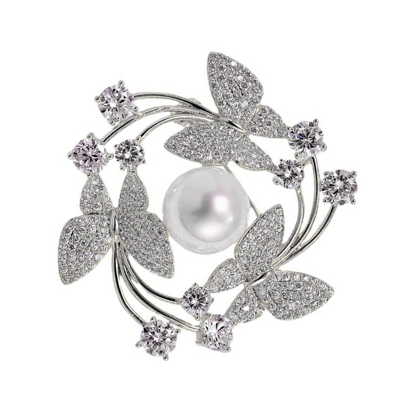 

Elegant Butterfly Floral Brooch Pearls Accented Alloy Jewelry Secure Pin for Women Party Wedding Accessories