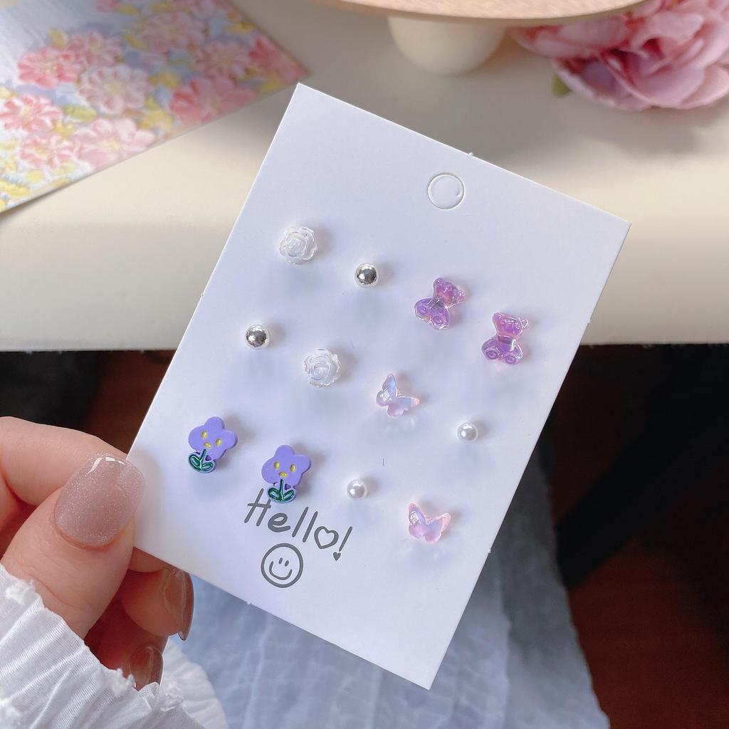 S925 Silver Needle Earrings Set: Unique Weekly Designs - Fresh, Sweet Mermaid Butterfly Love Styles.