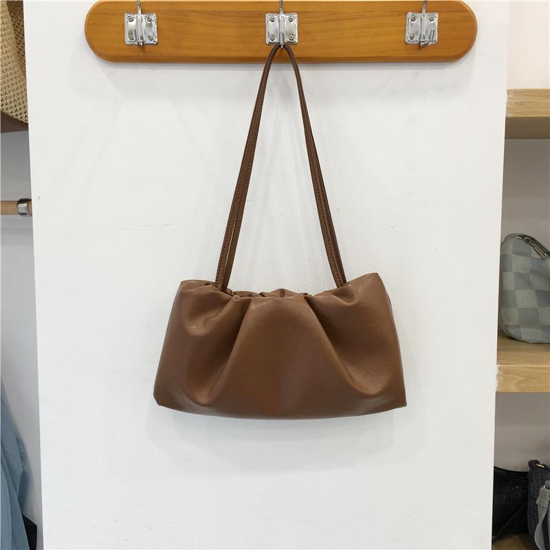 Vintage Pleated Cloud Bag for Women Soft Leather Large Capacity Shoulder Bags Shopping Bags Solid Color