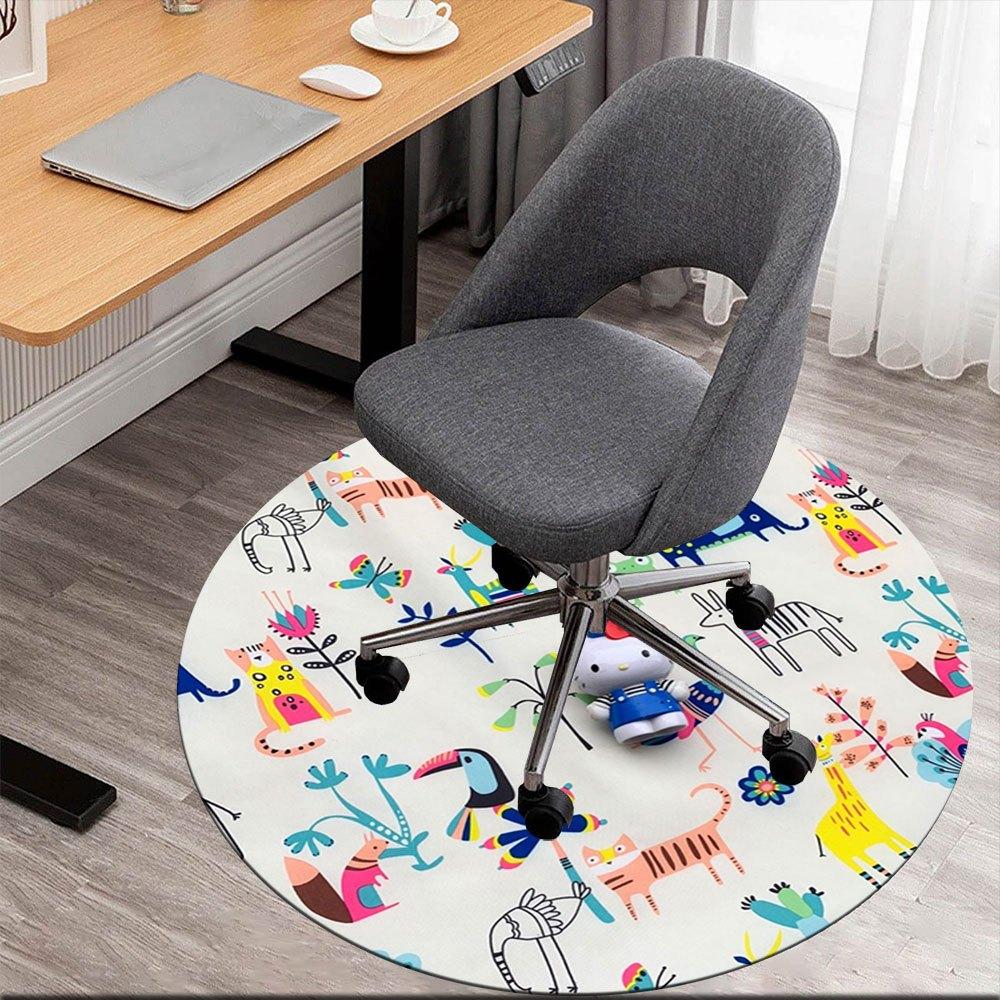 

Colorful Animal Print Fabric for Kids Room DecorRound Non-Slip chair mat chair carpet for office Rugs for Office Decor Gift For Valentine s Day Mother 80cm by 80cm