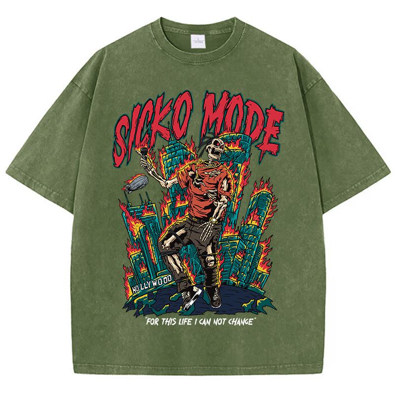 American Vintage T-Shirt Men Fashion Street Clothing Washed Old Cotton Streetwear Skeleton Singer Graphic TShirts Fashion Tshirt