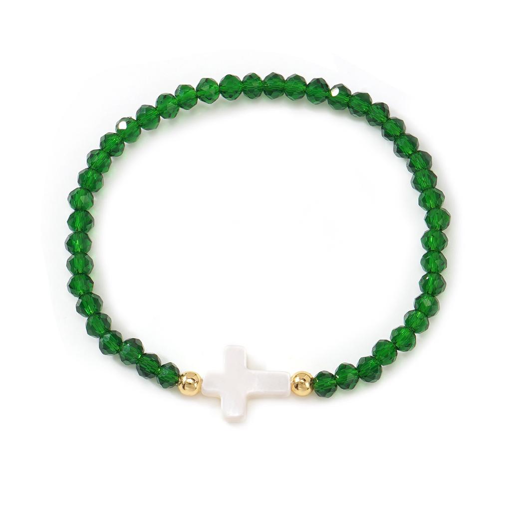 Bohemian Colorful Multi-faceted Crystal Bead Cross Shell Elastic Beaded Bracelets for Women Friend Vacation Stackable Jewelry