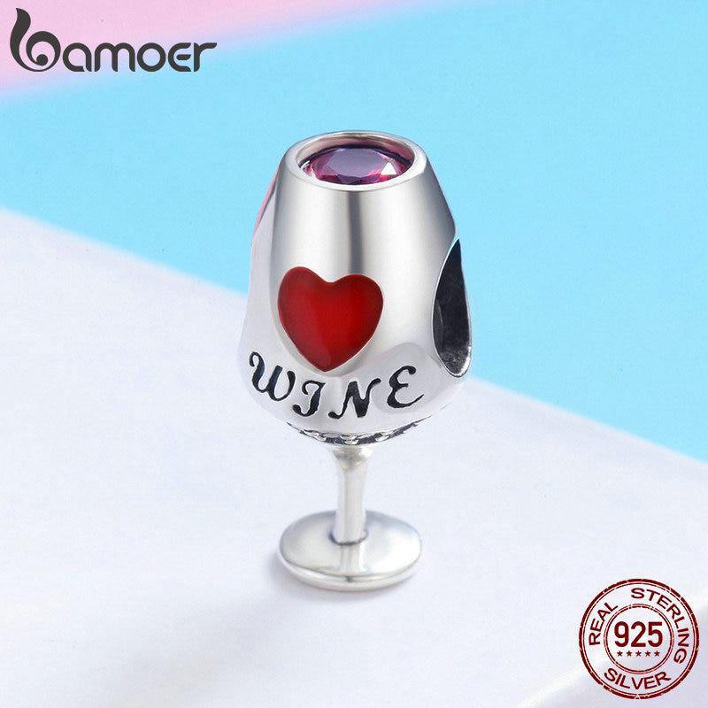 BAMOER Trendy New 925 Sterling Silver Wine Cup Heart Pave Charm Beads fit Charm Bracelets & Necklace