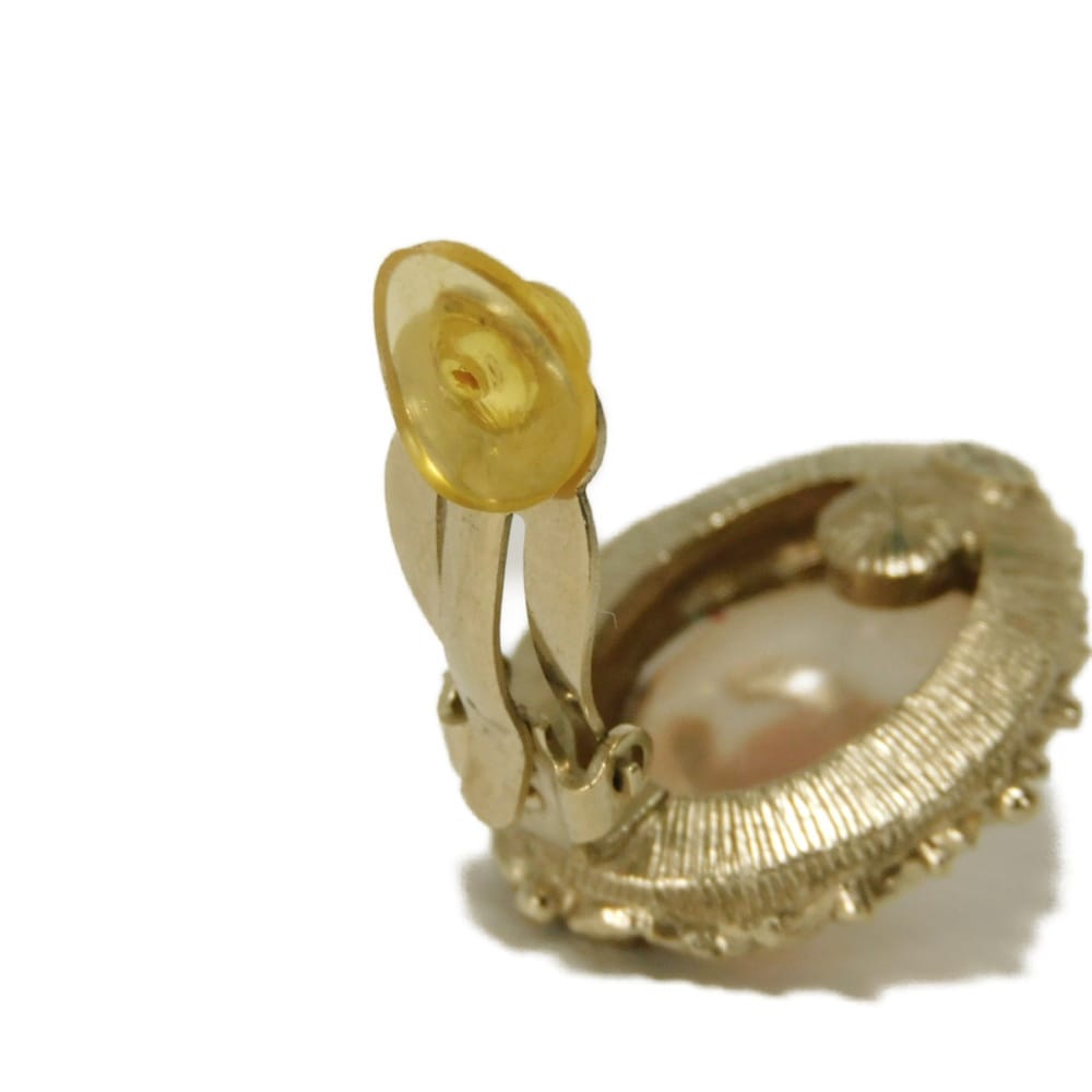 Used 10097 COCO Mark Gripoa 7982 B13C Champagne Gold Clip-on CC Mark Colored Stone Clear Pink Beige Women's from Japan