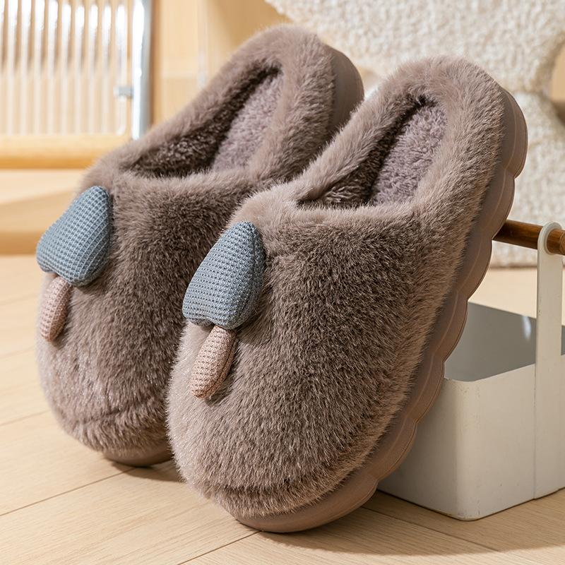 Cotton Slippers Thick Bottom Women's Home Use Spring and Autumn Winter Indoor Warm Non-slip Home Winter Plush Men