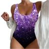 Women's Green Mandala & Stripe Print One-Piece Swimsuit U-Neck Wide Strap Bathing Suit