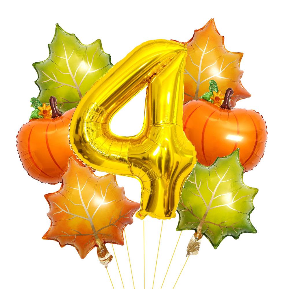 7pcs Pumpkin Maple Leaves Balloons Set 32inch Gold Number Balloon for Fall Party Thanksgiving Party Decoration