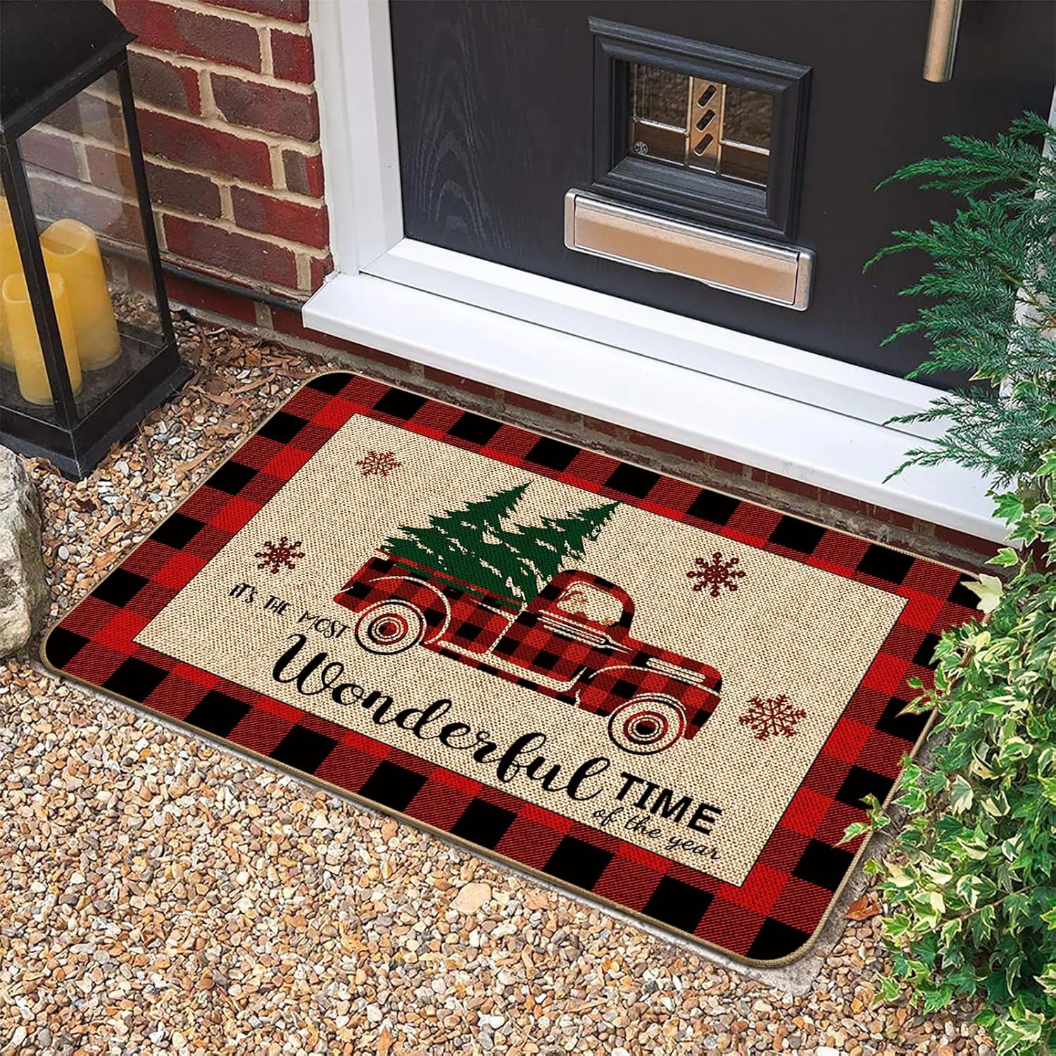 

Christmas Santa Claus Truck Welcome Door Mats Home Decor Kitchen Hallway Balcony Rugs Carpet for Living Room Xmas Decorations 40x60cm 16x24inch