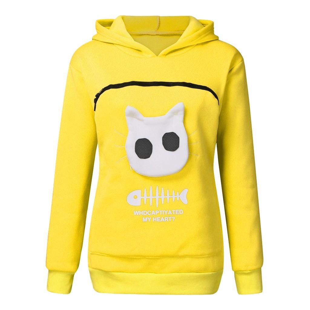 Women’s Sweatshirt  Pouch Hood Tops Carry Cat Breathable Pullover Blouse