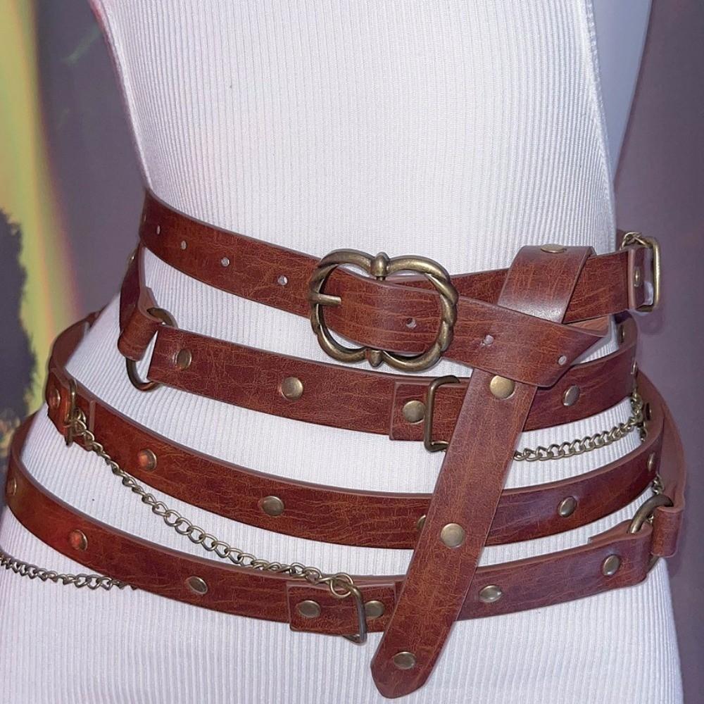 Thin Medieval DIY Faux Leather Belt Metal Pin Buckle Chain Belt Viking Waist Belts  Jeans Matching
