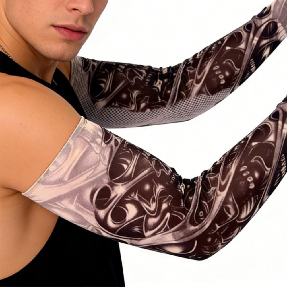 2 Pcs Men Women Tattoo Arm Sleeves Seamless Sun Protection Cool for Cycling Hiking Fishing