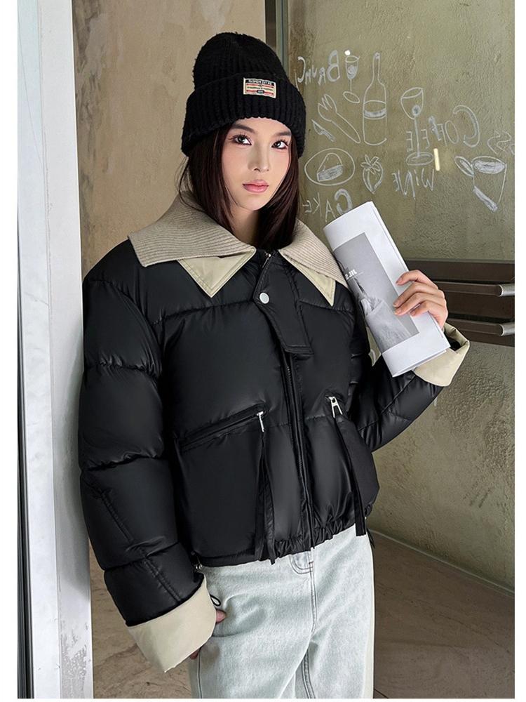 Wash-free Knitted PU Stitching Short Outwear Clothes Winter Jacket