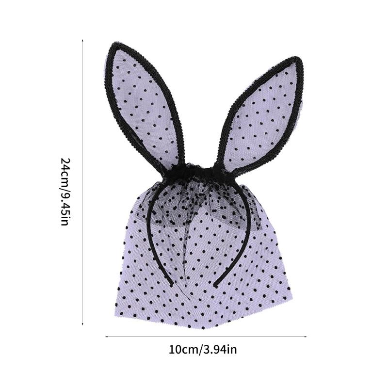 Stylish Rabbit Ears Lace Hairband Cute And Hair Accessory Headwear With Round Dots And Delicate Sheer Trim