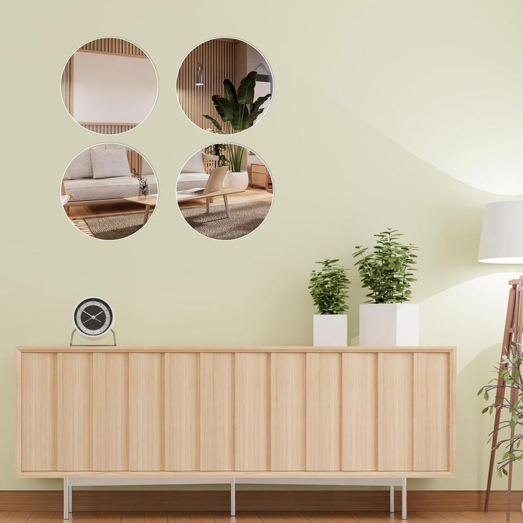 4 Pcs Mirror Sticker, 6 inch Round Adhesive Mirrors, Acrylic Mirror Wall Stickers Self Adhesive for Bathroom, Home, Living Room, Bedroom Decor