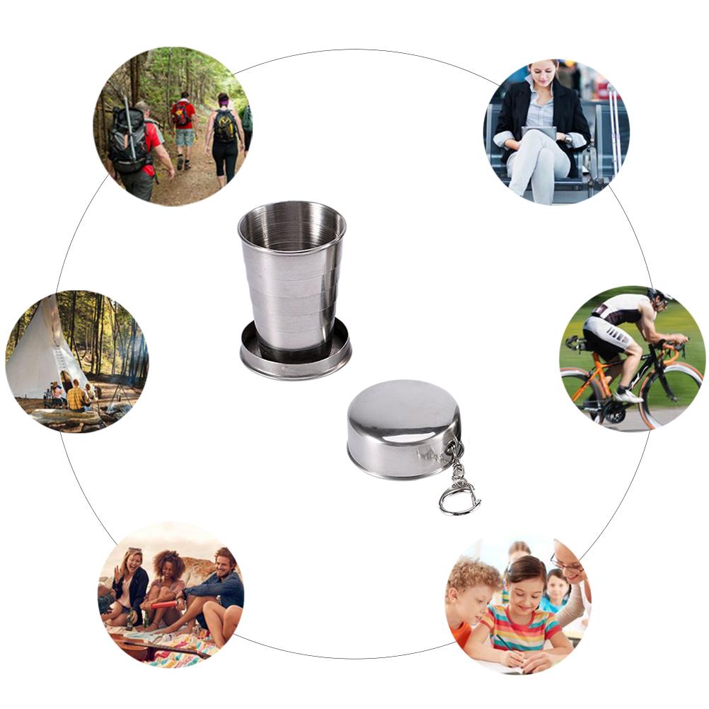 Stainless Steel Folding Cup Camping Mug Portable Outdoor Travel Collapsible Cup with Keychain