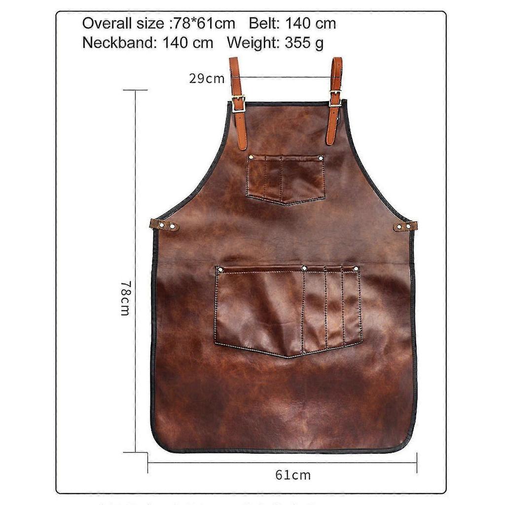 Chef Apron For Men Women Waterproof Leather Apron With Pockets Cross-back Straps For Kitchen Bbq Cooking Barber Barista Apron Handworking
