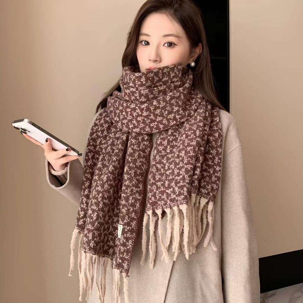 Korean Style High-End Milk Velvet Small Leopard Print Scarf Autumn Winter Warm Versatile Cashmere Blend Couple Neck Wrap