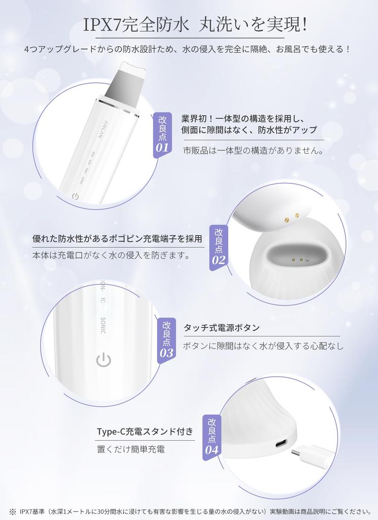 [Beauty Magazine's No. 1 Pore Care Facial Device] ANLAN Royal Water Peeling Facial Device, IPX7 Waterproof, 6-in-1 Function: Ultrasonic Peeling, EMS L