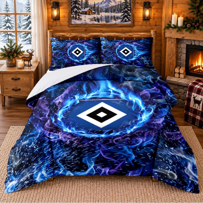 Printed 3Pcs Bedding Set Hamburger SV Football Pattern Bed Sheet Pillowcase For Bedroom Decor