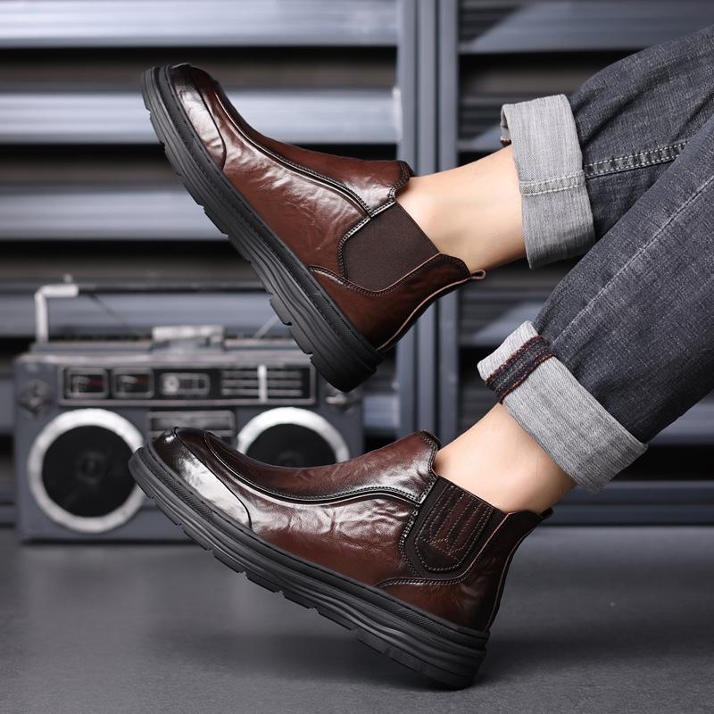 Men's Chelsea Martin Retro Leather Ankle Boots - British Style Mid-Top for Autumn/Winter