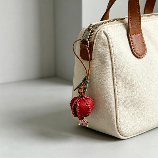 Granatapfel Leder Schlüsselanhänger Handgefertigt Pflanzlich gegerbt Frucht Anhänger Echtes Leder Tasche Anhänger Geldbörse