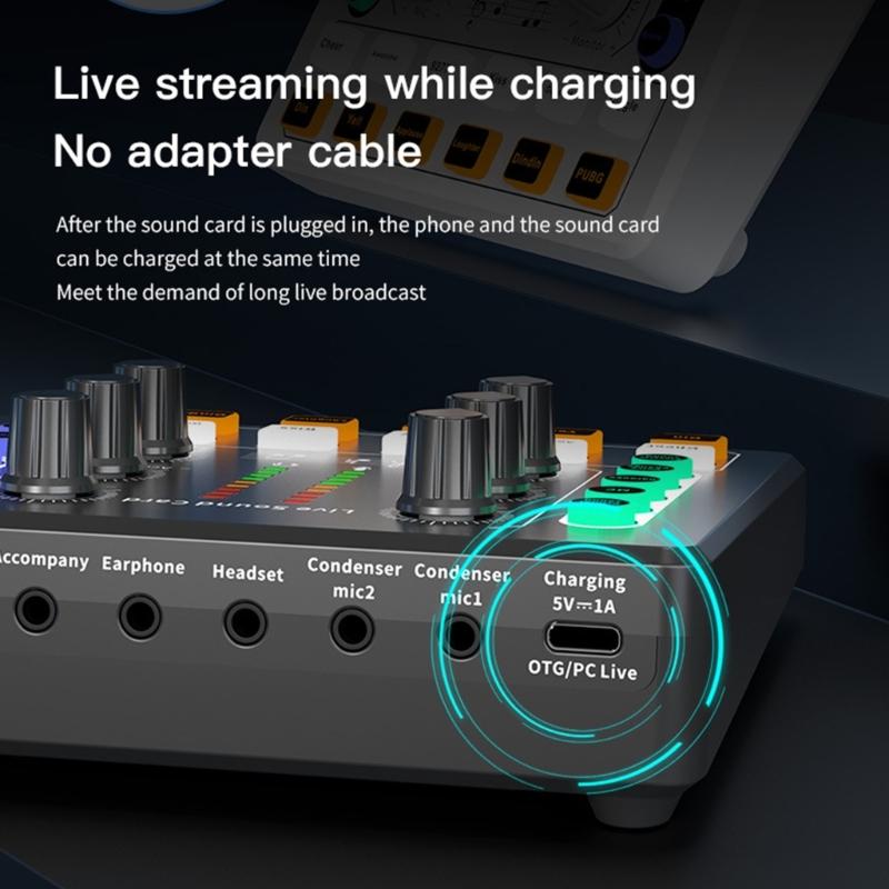 Professioneller Soundmixer Live-Soundkarte Stimmwechsler Effekte und Stimmwechsler Studioausstattung für Streaming