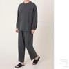 Yes Family Double Gauze Pajama Long Front Size Dark Gray Men's Set, Yarn-Dyed Gauze, 100% Cotton, Sleeves, Opening, Loungewear, XL,