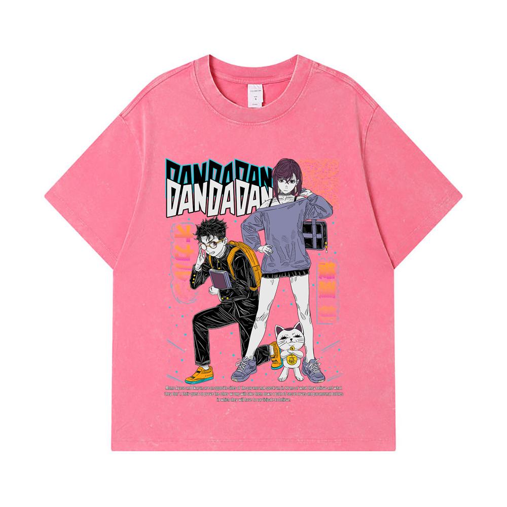 275 GSM Washed T-shirts 100% Cotton Dandadan V1 Momo Okarun Print Unisex Heavy Cotton T Shirt
