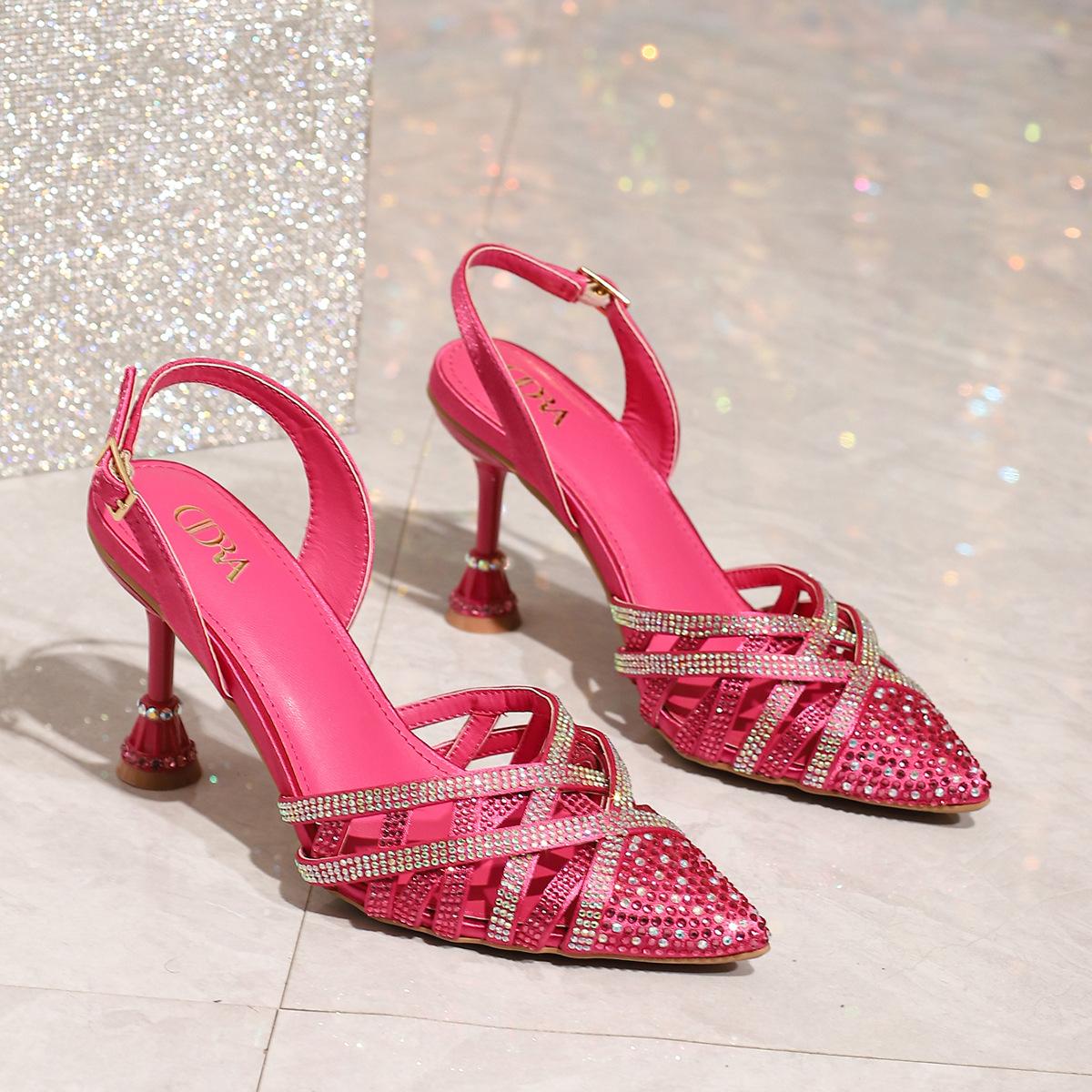 

Элегантные женские босоножки-слингбэки с острым носом на шпильке, туфли-лодочки с кристаллами и бриллиантами, ажурные, на высоком каблуке, свадебные, для выпускного 37