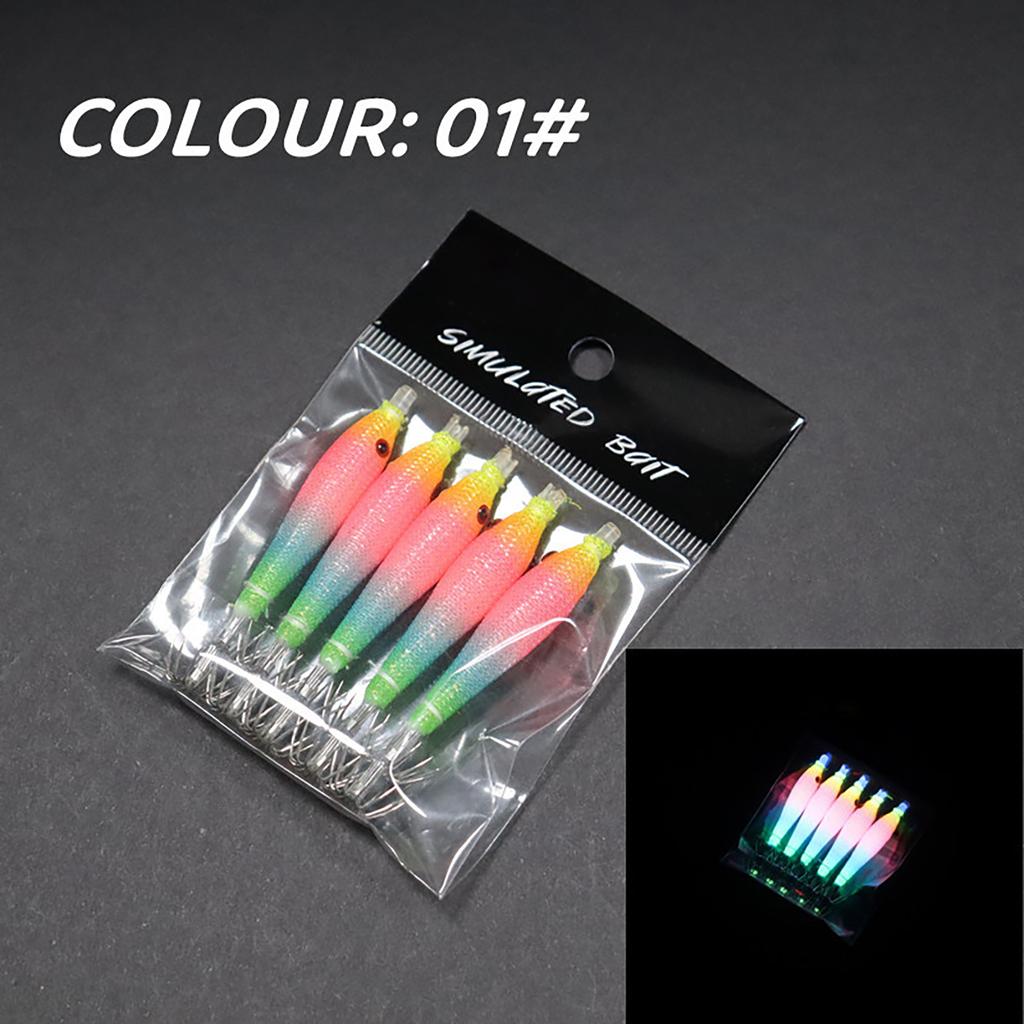 5Pcs Fishing Squid Jigs Saltwater Fishing Lures Squid Jigs Hook Soft Fishing Lures Luminously Blowing Tube Shrimp Lures