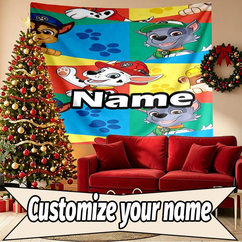 Custom Name Personalized PAW Patrol Print Tapestry, Wall Art Decor, Bedroom, Dorm, Apartment, LivingRoom, Party Backdrop, Gift for Birthday