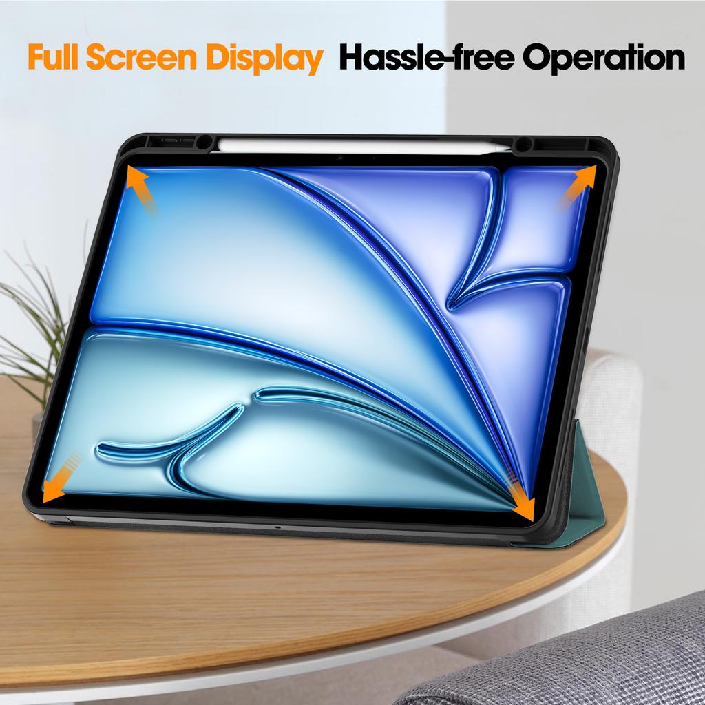 For iPad Air 13 (2025)/(2024) Leather Case Tri-Fold Stand Tablet Cover with Pen Slot