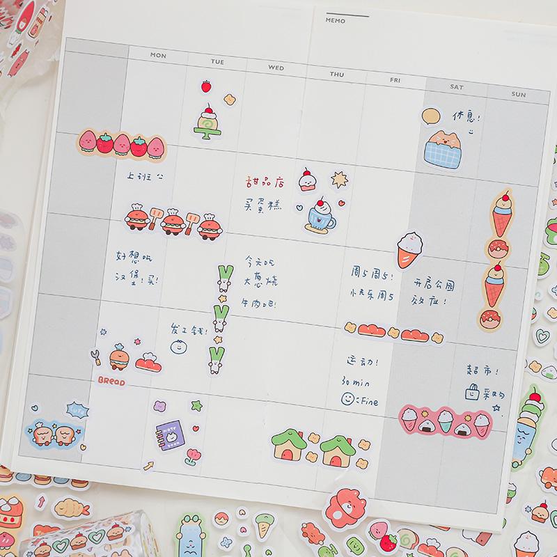 Sticker Tape DIY Stickers Cute Fudge Series Cartoon Sticker Tape Manual Decorative Materials Stickers Journal Sticker Tape