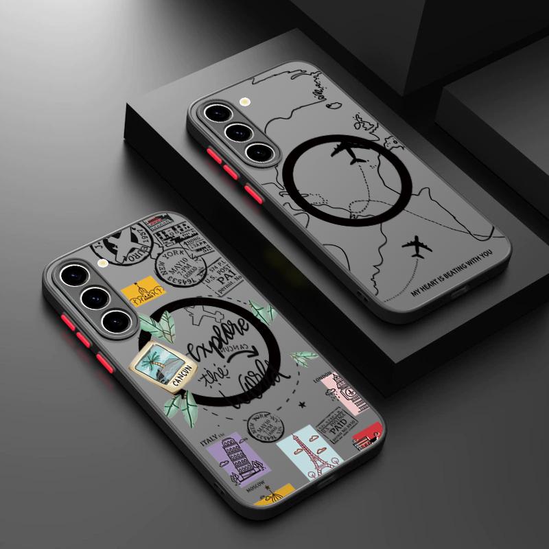 Reise Flugzeug Muster Magnetische Handyhülle Für Samsung Galaxy A37 A17 A56 A36 A55 A35 A26 A16 A25 A15 A54 A14 A34 Acrylhülle