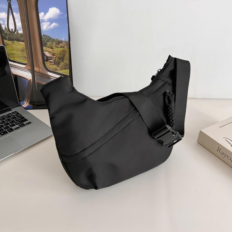 Nylon Hobo Crossbody Bag for Women Large Capacity Solid Color Single Shoulder Tote Bag