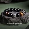 Min Yue S925 Sterling Silver Safety Buckle Men's Obsidian & Golden Tiger's Eye Beaded Retro Bracelet - High-End Gift for Boyfriend