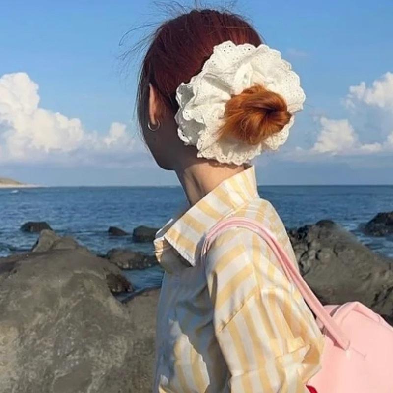 Oversized, White Lace, Headband, Female, 2025 New Model, Korean Style, Rubber Band, French Style, Vintage, Lace Tied Hair