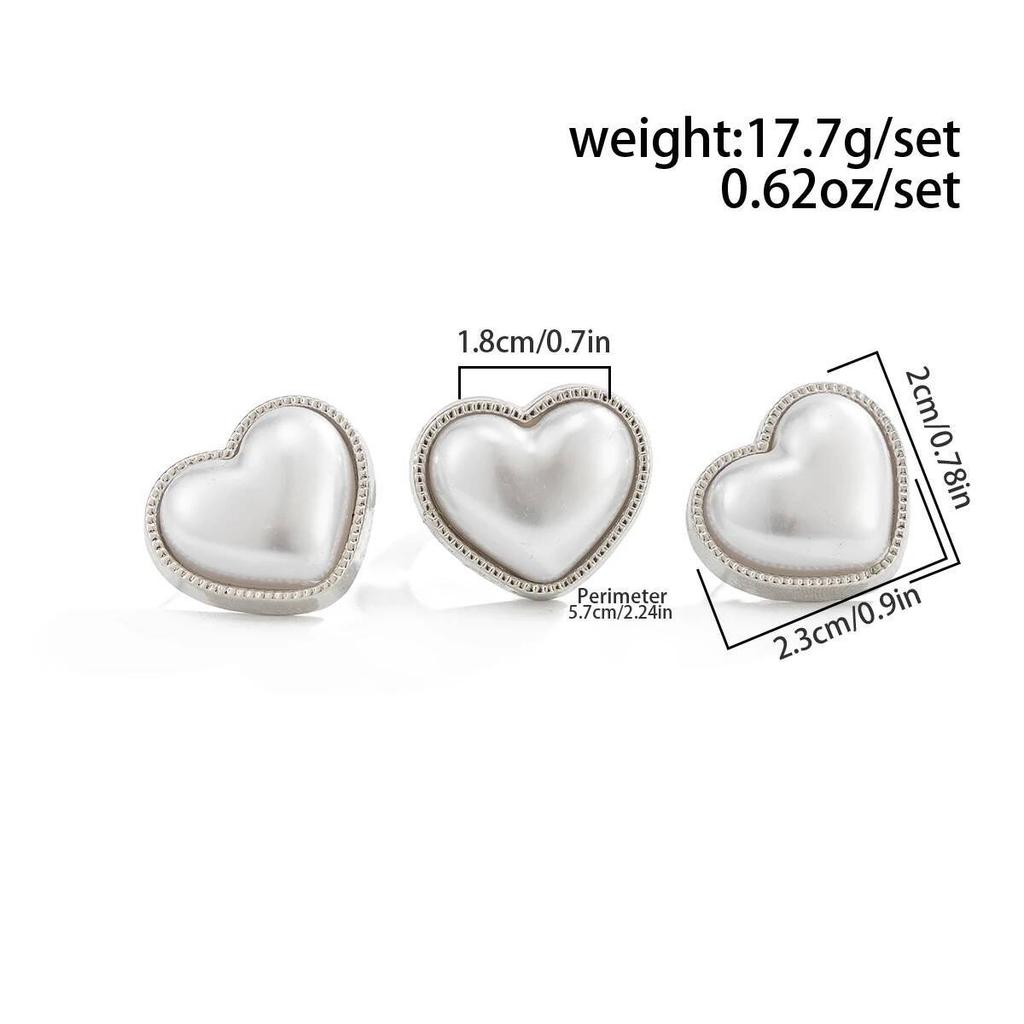 Salircon Simple Romantic Heart Imitation Pearl Open Ring Stud Earrings Women Fashion Jewelry Set Elegant Valentine's Day Gifts