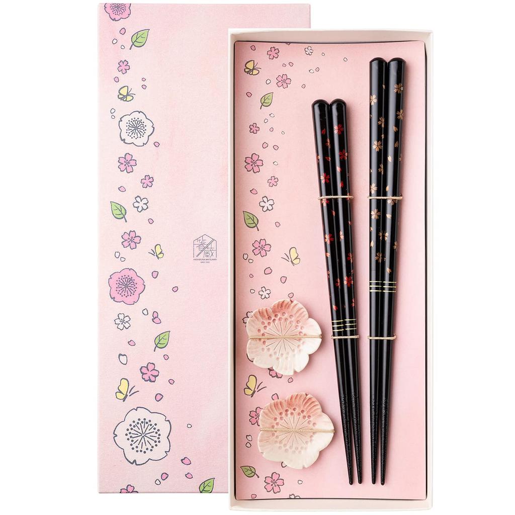 Chopsticks Dishwasher Safe Couple Chopsticks Natural Wood Pair Set 23cm 21cm Chopstick Rest Included Thick Yozakura Black Made In Japan S-86136