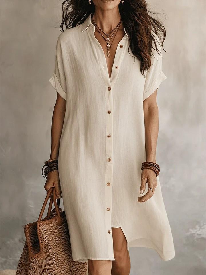 2026 European and American Spring/Summer Casual Cotton Linen Short Sleeve Shirt Dress